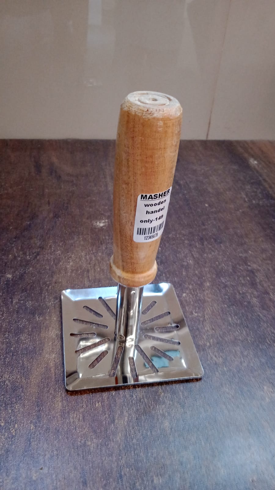 Kitchen Tools Wooden Handle Square Stainless Steel Potato Masher (1 Pc) Variety Bazaar