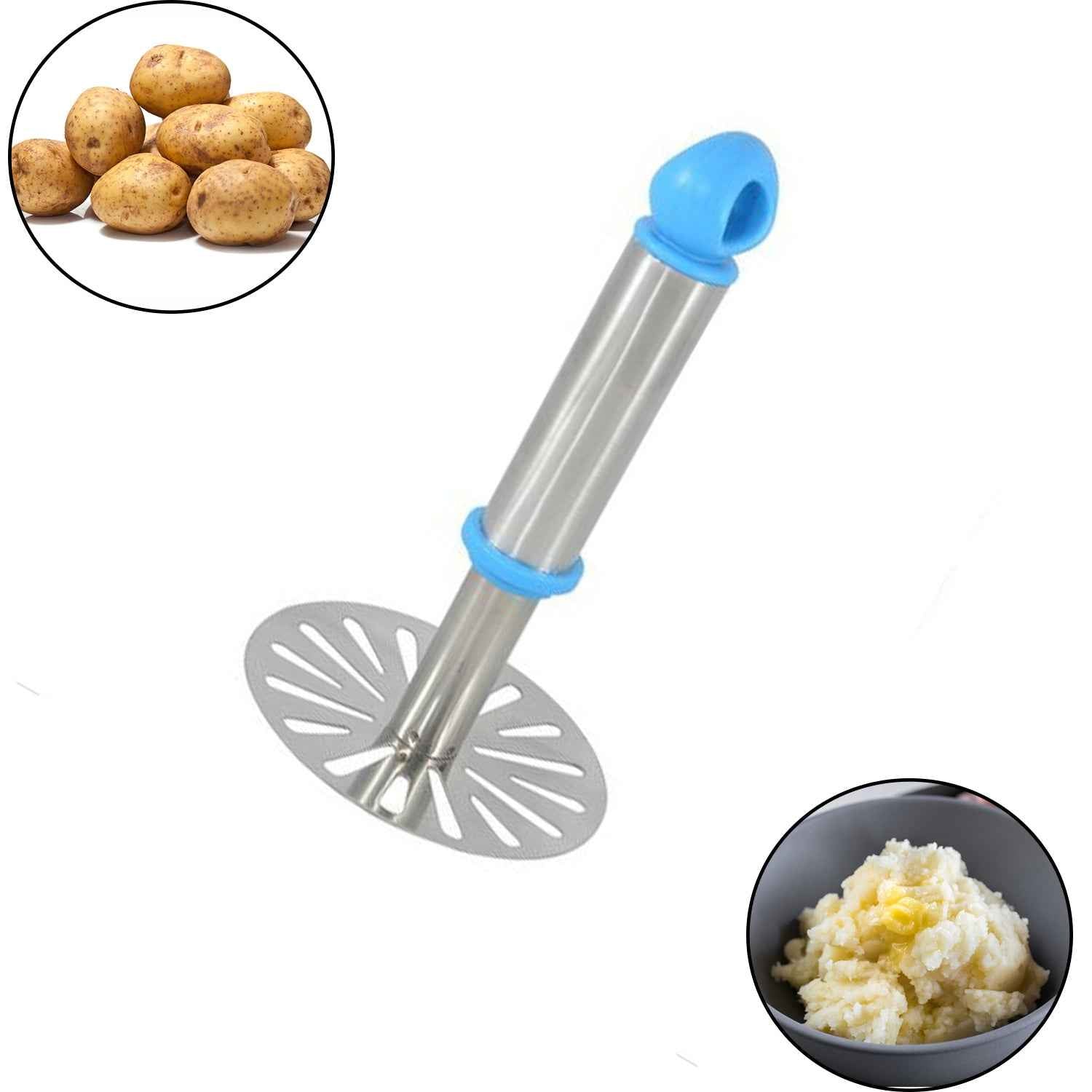 8123 Ganesh Potatopav Bhaji Masher With Plastic Handle Silver Plastic - Oval Pav Masher Potato 1-piece Smasher Handle Multicolor
