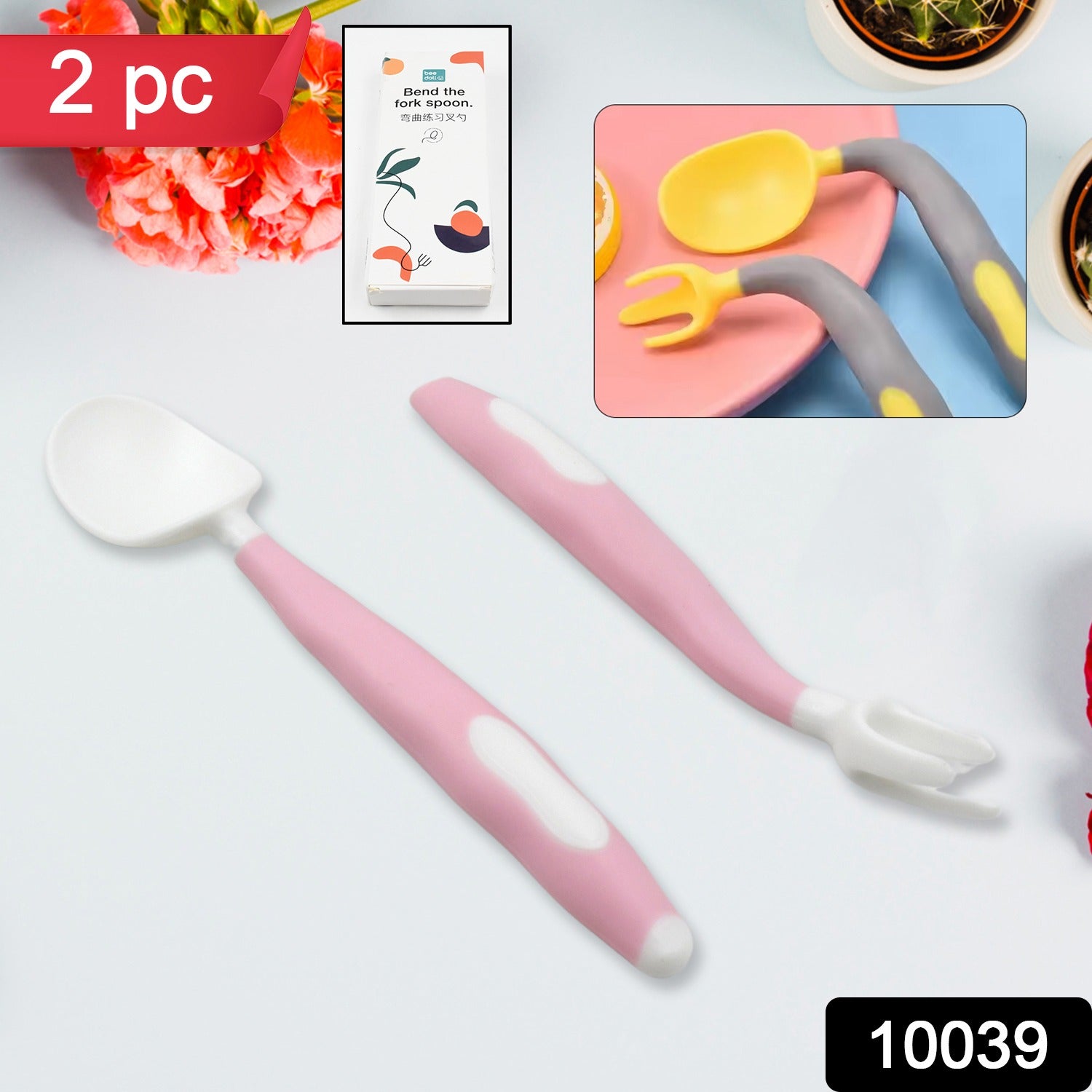 Silicone Bendable Kids Spoon & Fork Set – Toddler Self-Feeding Utensils (2 Pc Set) Variety Bazaar