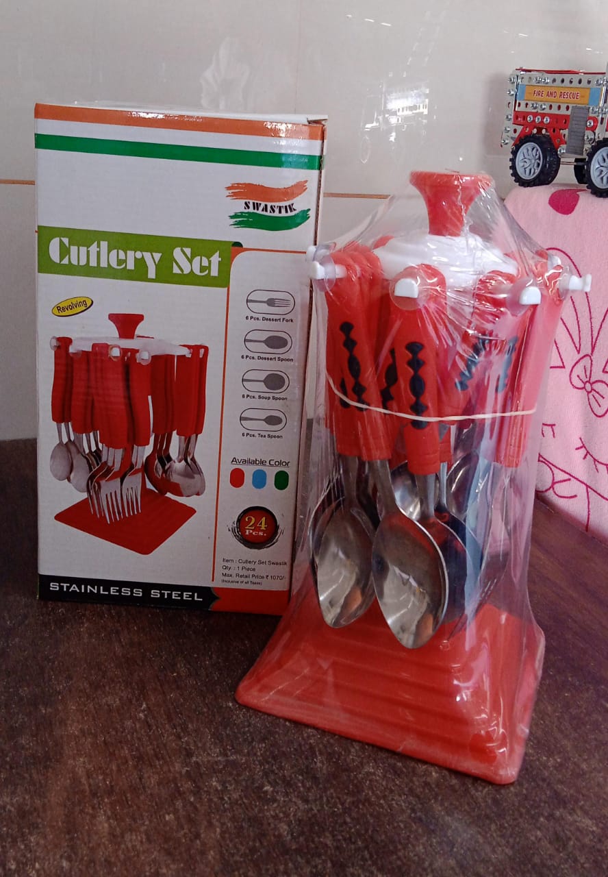 Classic Cutlery Set for Dining Table Stainless Steel 24-Piece Set With Stand (1 Set Variety Bazaar