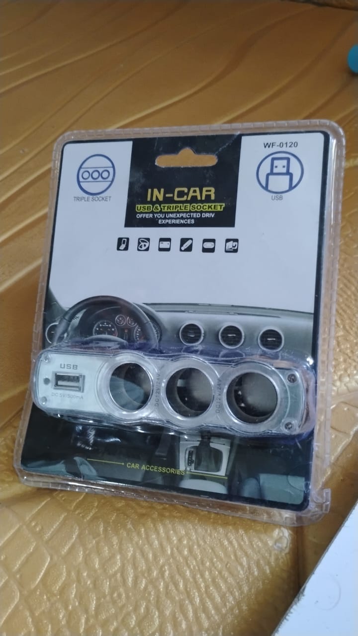 Triple 3 Way Car 12v Lighter Socket Splitter USB Charger Power Adapter Variety Bazaar