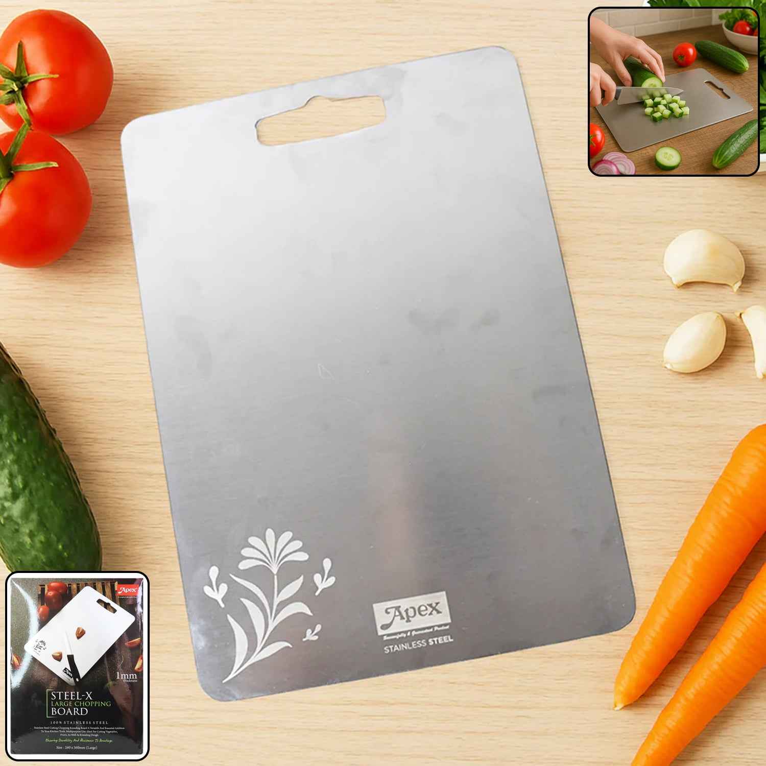 Apex Large Stainless Steel Multipurpose Chopping Cutting Board (260x360mm 1 Pc)