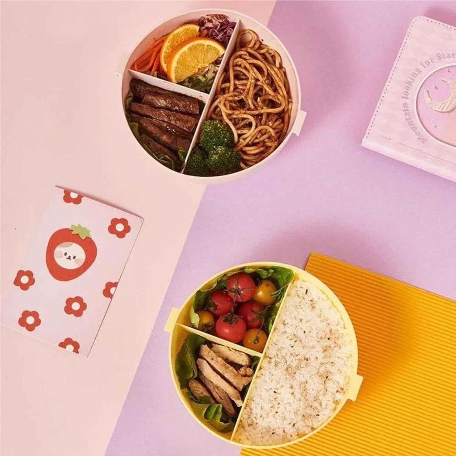 Donut Shaped Double Insulated 3 Compartment Lunch Box (1 Pc Mix Color)