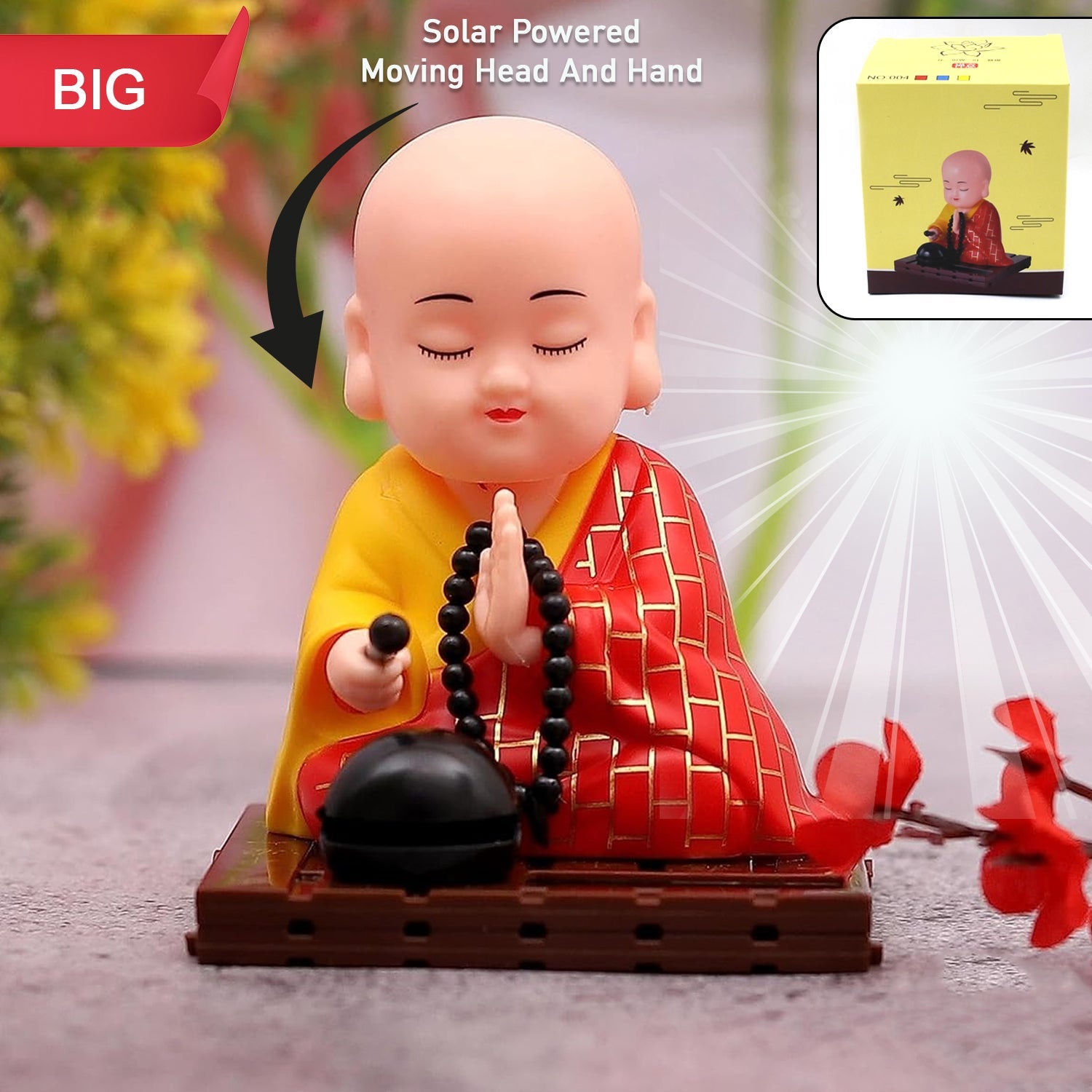 Solar Powered Sitting Buddha Statue, Moving Head and Hand (1 Pc / Big) Variety Bazaar