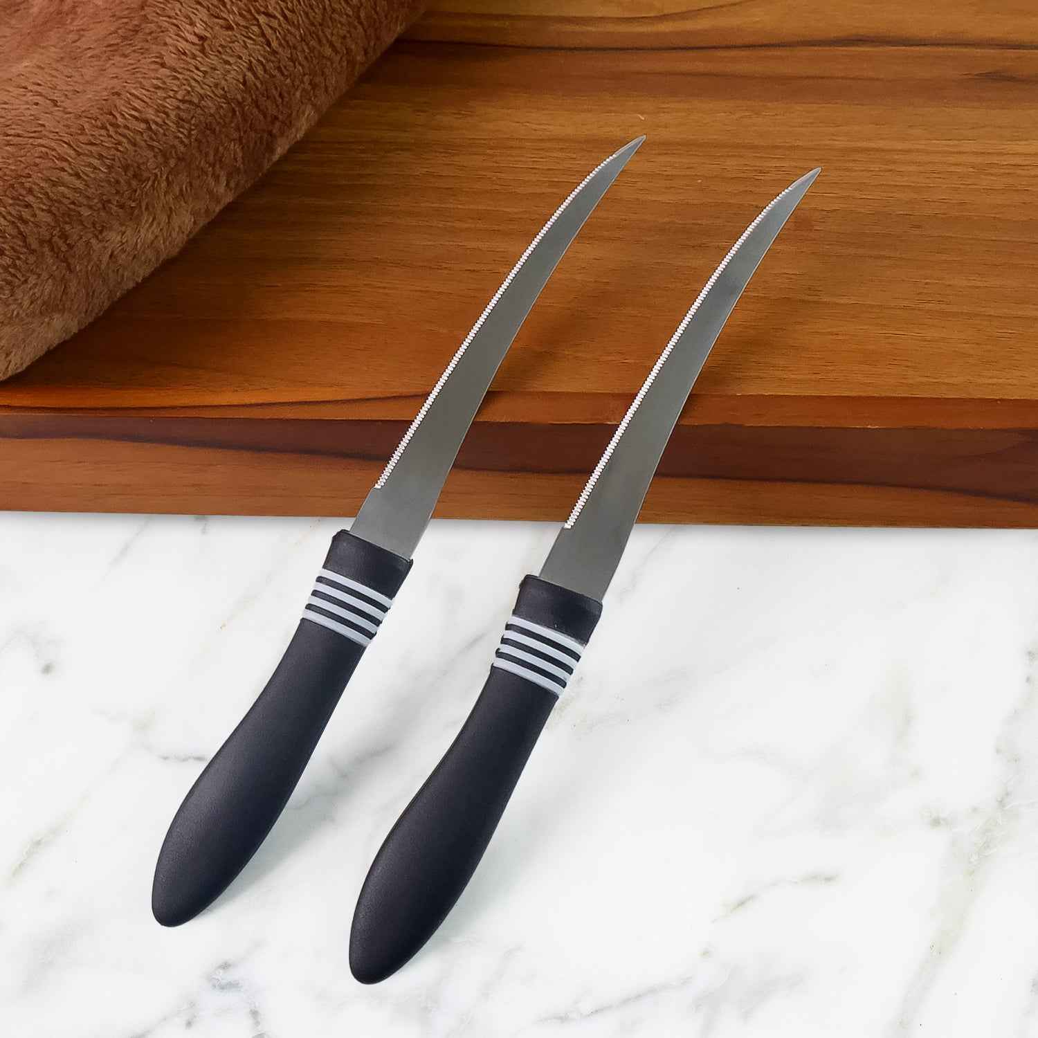 Premium Curved Serrated Stainless Steel Kitchen Knife Set (Mix Color 2 Pc)