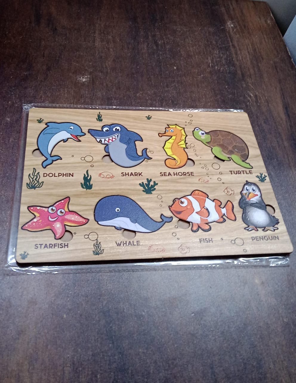 Seawater Animal Wooden Puzzle Learning Educational Board (1 Set) Variety Bazaar