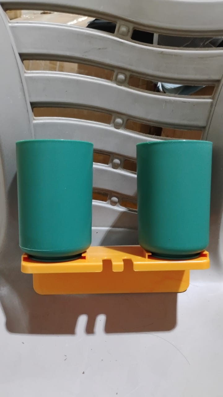 Multipurpose Wall Mount Toothbrush Holder Plastic Stand With 2 Cup (1 Set) Variety Bazaar