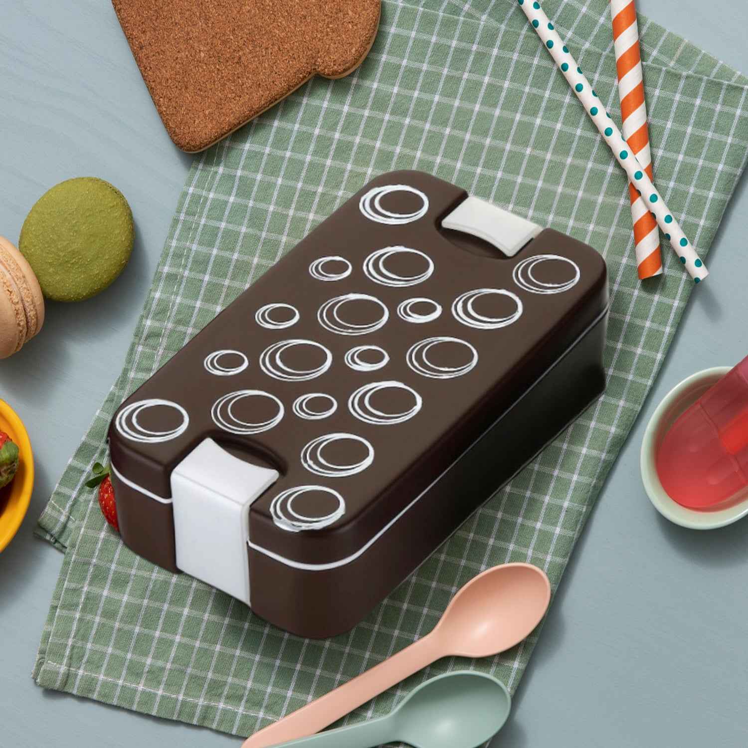 5330 Airtight Lunch Box 2 Compartment Lunch Box Leak Proof Food Grade Material Lunch Box Modern Appearance Compact Lunch Box With Spoon