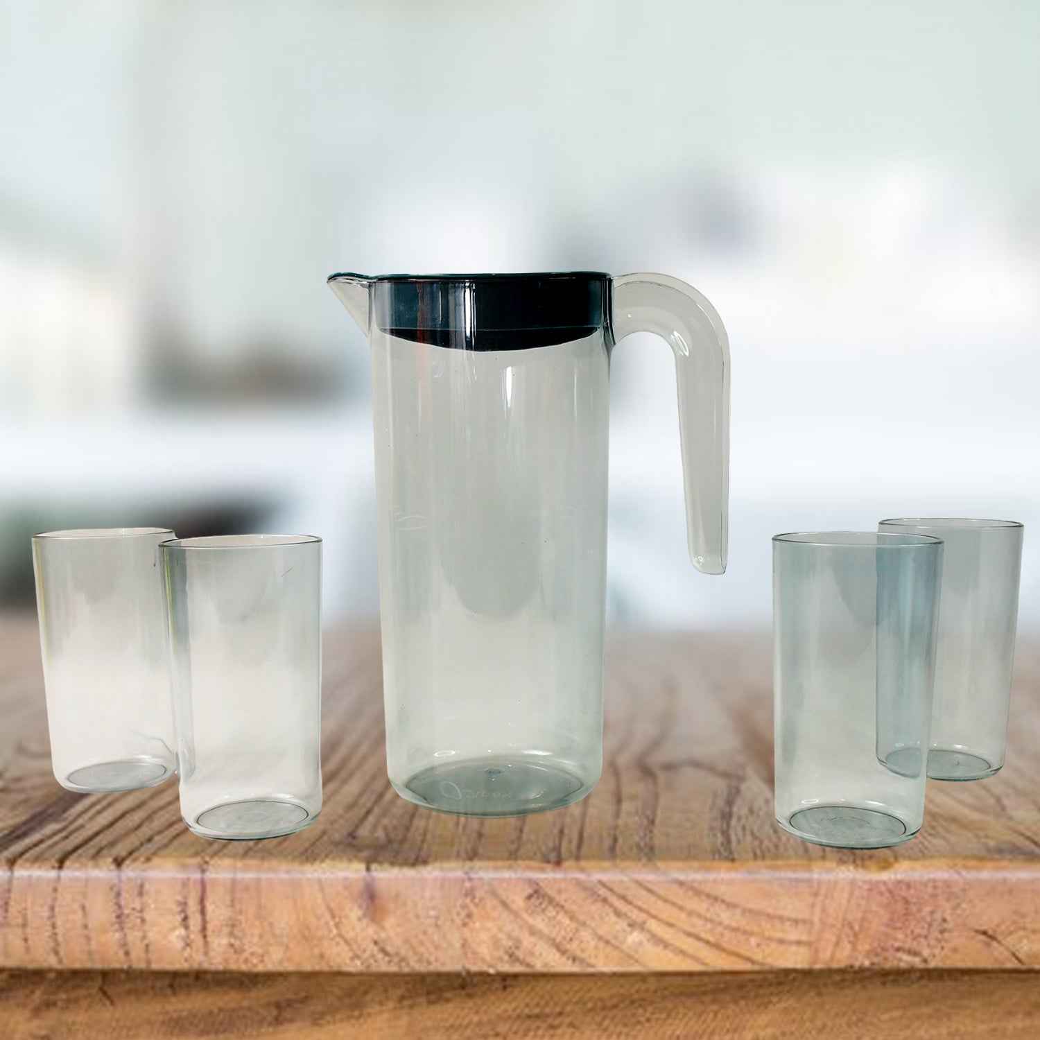 Apex Crystal Premium Jug With Lid 4 Pcs Glass (1500 Ml 300 Ml Approx 5 Pcs Set)