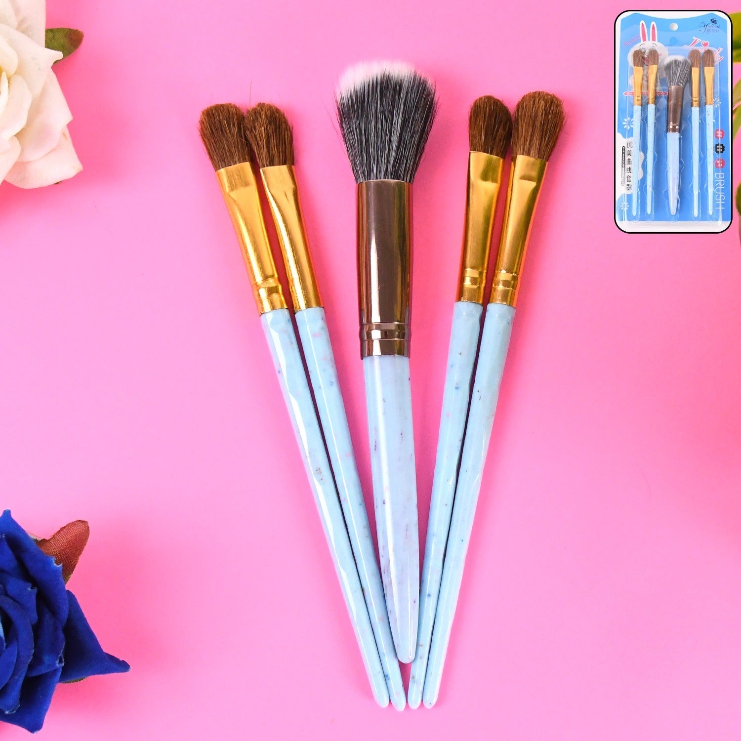 5pc Makeup Brush tools kit (5 Pcs Set / Mix Color) Variety Bazaar