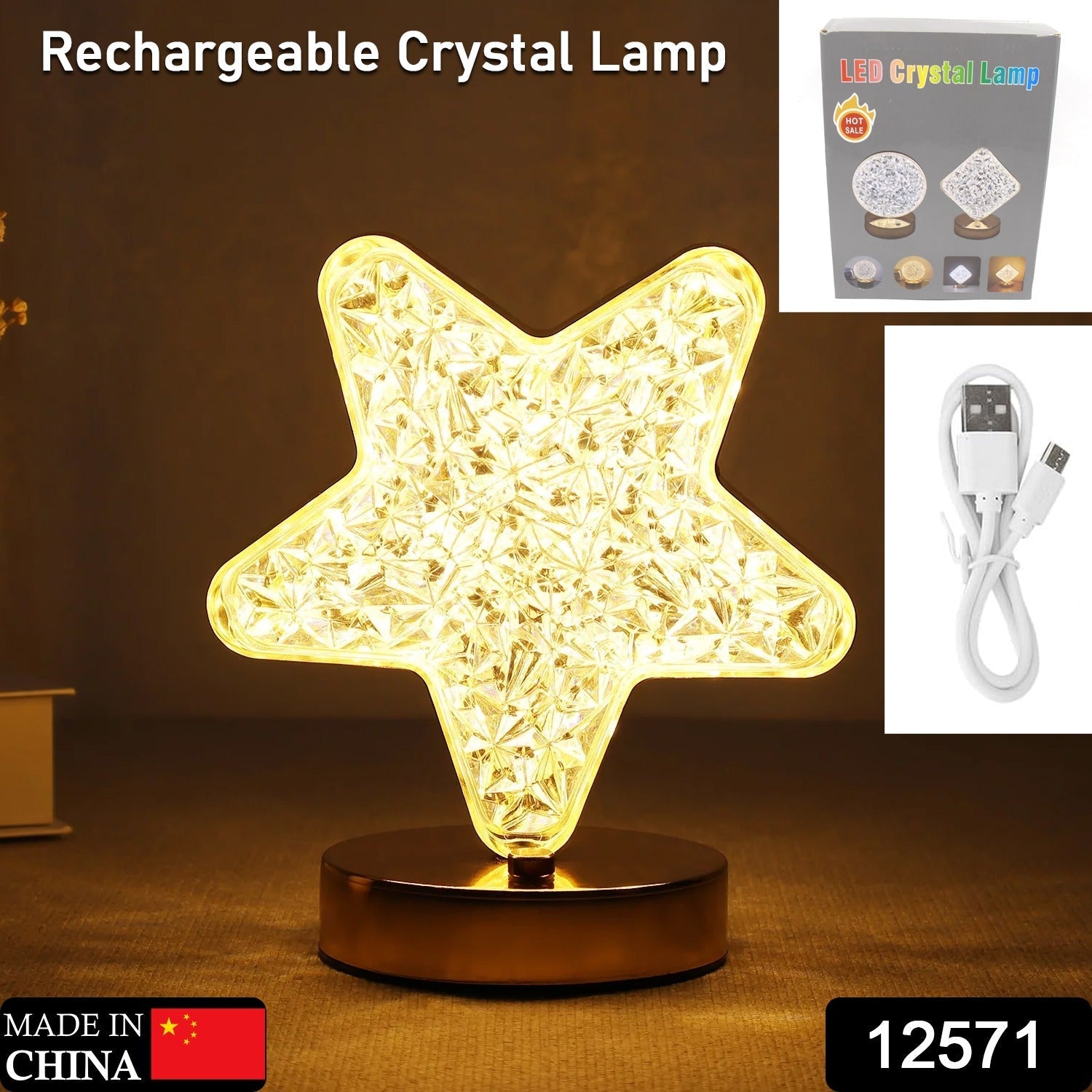 Star Crystal Diamond Touch Lamp – USB Rechargeable, 3-Way Dimmable Variety Bazaar