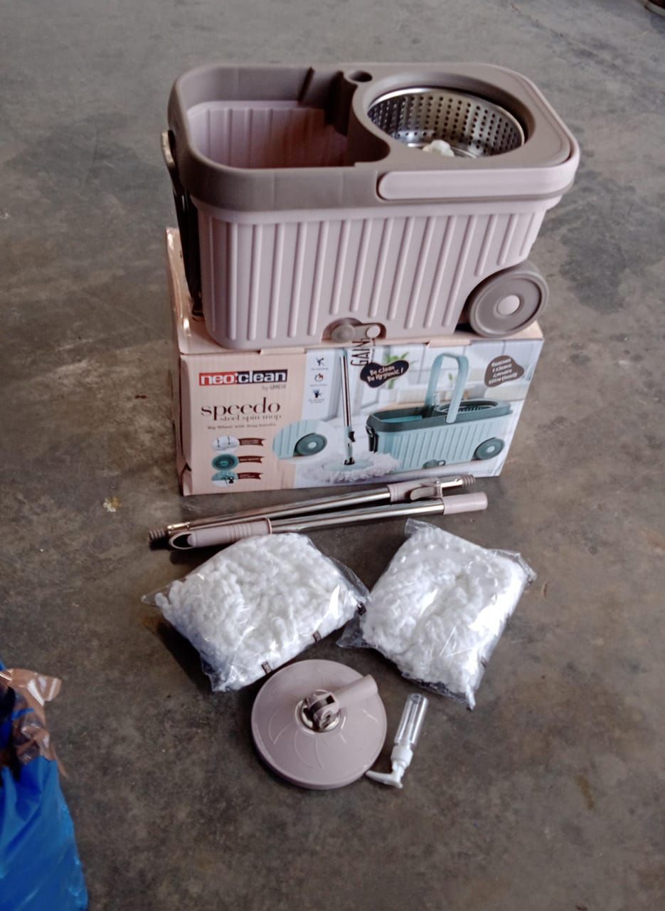 Spin Mop with Bigger Wheels and Plastic Auto Fold Handle for 360 Degree Cleaning Variety Bazaar