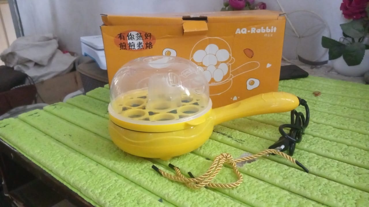 Multi functional Electric 2 in 1 Egg Frying Pan with Egg Boiler Machine Measuring Cup with Handle Variety Bazaar