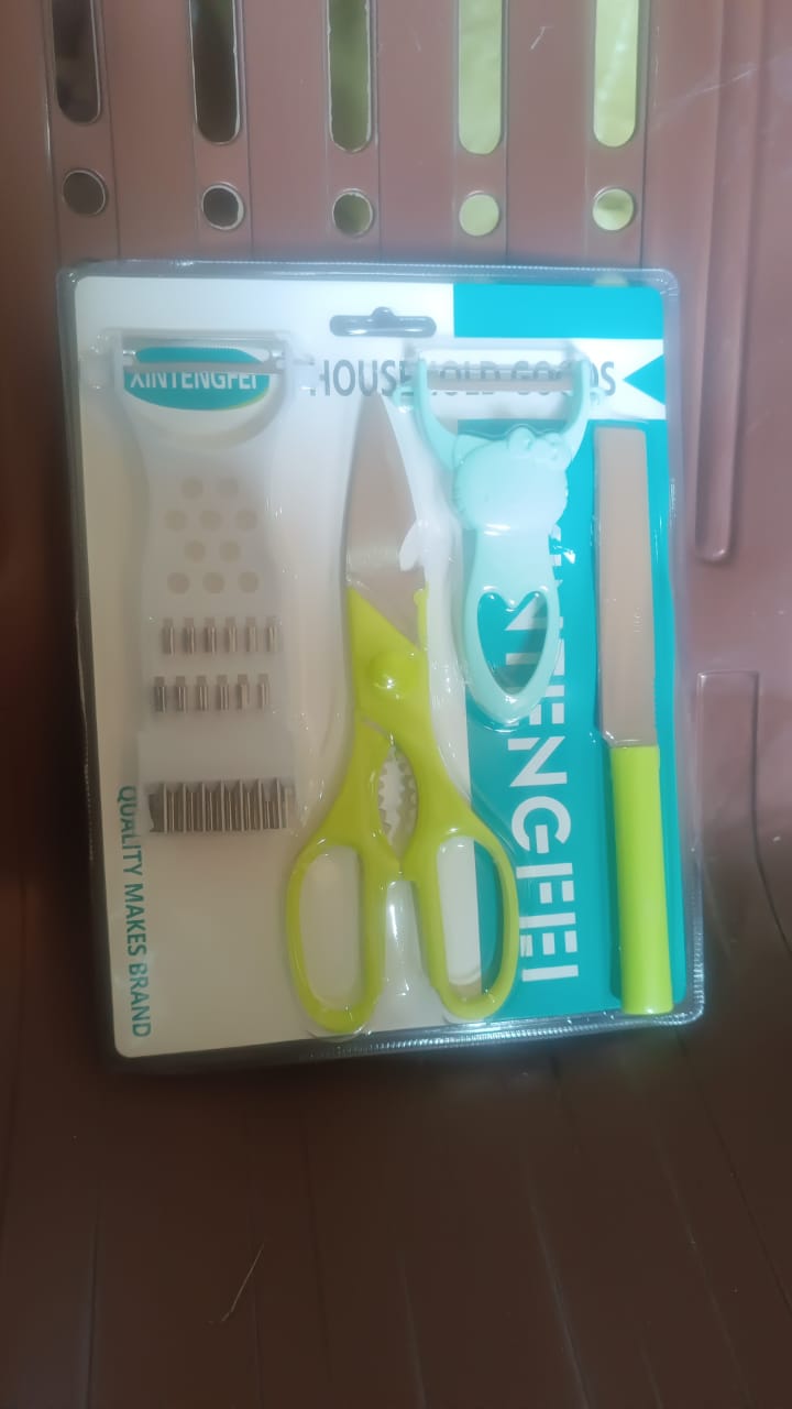 4-Piece Kitchen Cutting Set: Scissors, Peeler, Grater / Slicer, and Knife Variety Bazaar