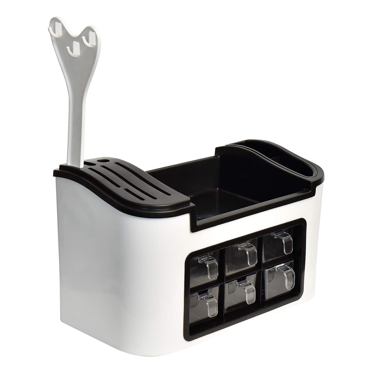 Multifunctional Kitchen Storage Organizer Rack With 6 Spice Containers Knife Spoon Holder And Top Shelf