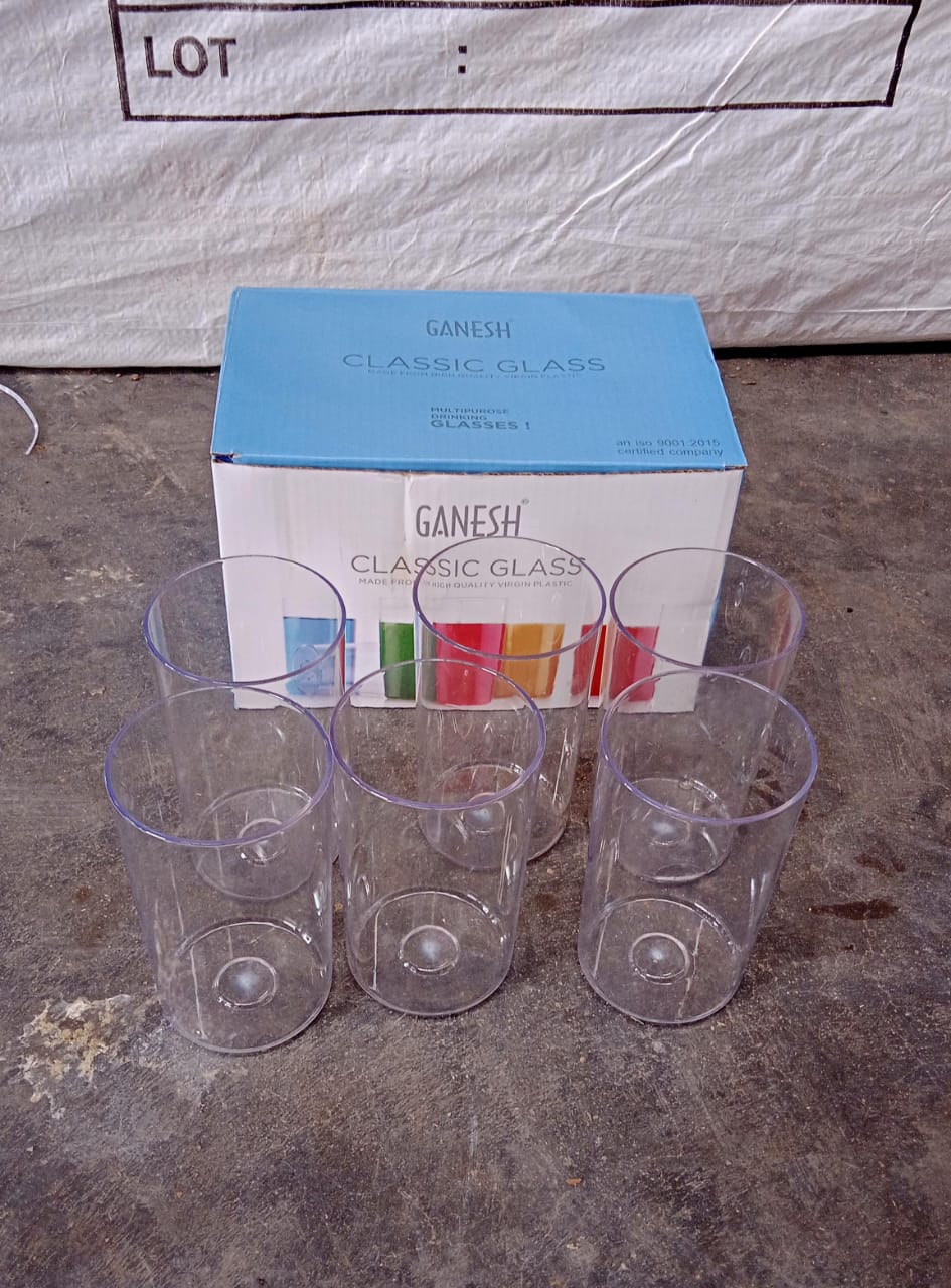 Ganesh Classic Plastic Glass Set of-6 (Each Glass 350ml) Variety Bazaar