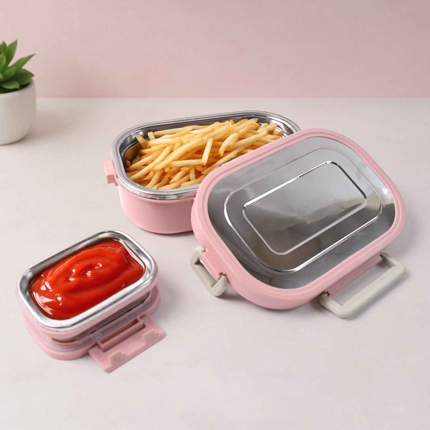5588 Miracle Carry Lunch Box Microwave Safe Lunch Box With Insulated Bag 2 Compartment Lunch Box (400 Ml 2 Pc)