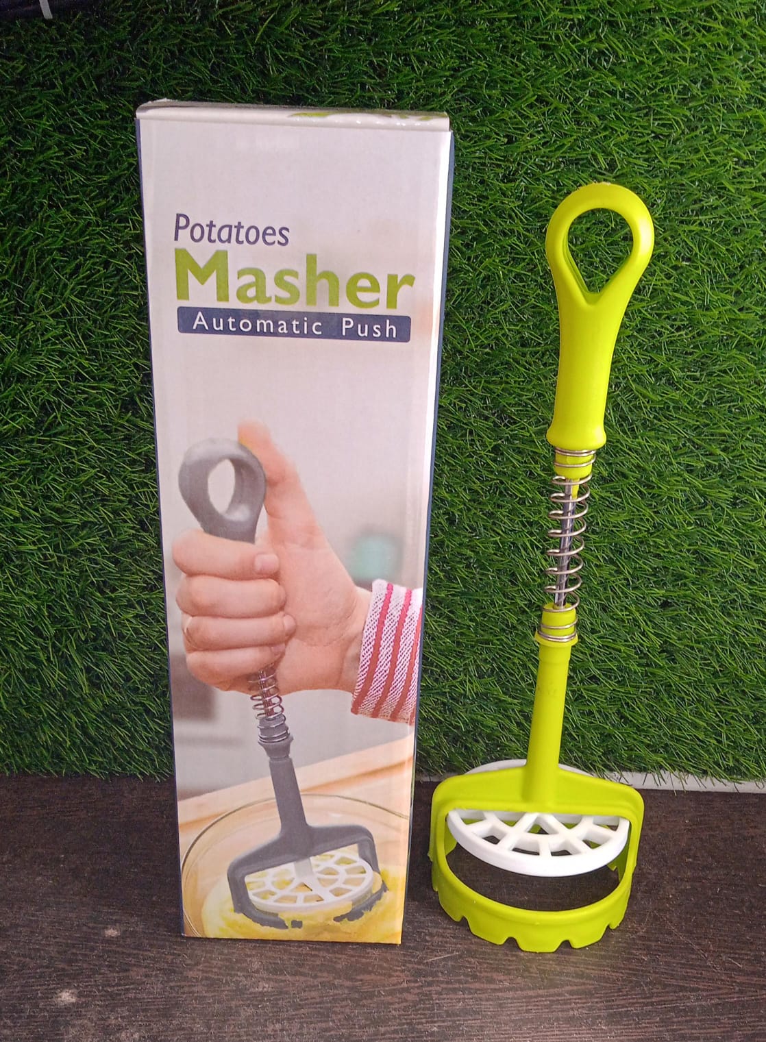 Multi Functional One-Handed Plastic Manual Mashed Potatoes Masher, Mash Sweet Potato Masher with Comfort Grip and Stainless-Steel Spring Design for Nonstick Pans (1 Pc) Variety Bazaar