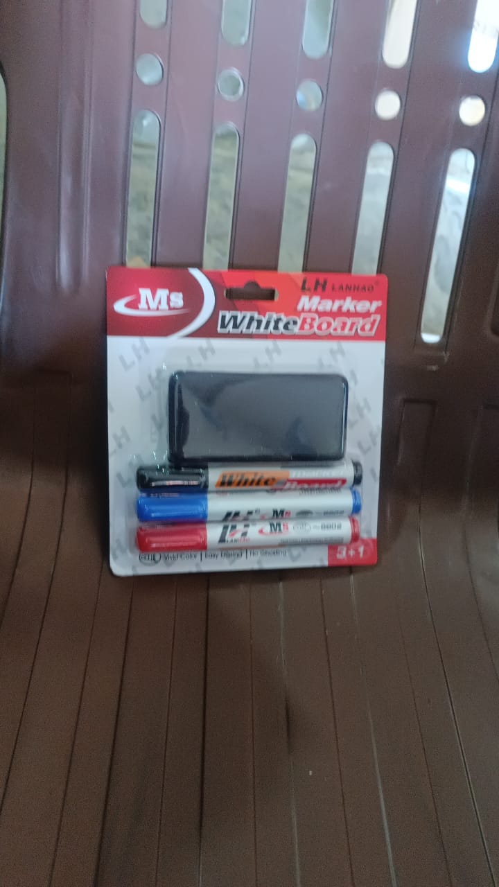 Whiteboard Marker Set (Blue, Black, Red) with Board Duster - Pack of 4 Variety Bazaar