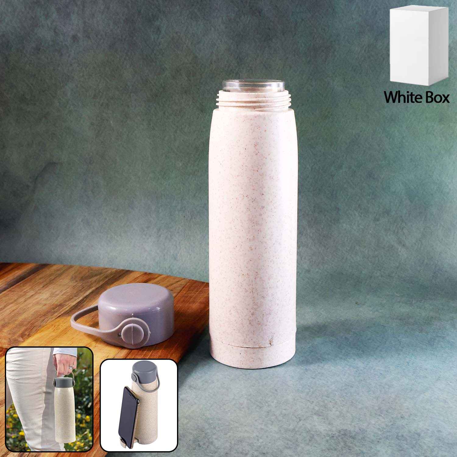 6951 High Portable Water Bottle Creative Wheat Fragrance Glass Bottle Water With Mobile Phone Holder Wide Mouth Glass Water 380ml (Moq - 80 Pc)