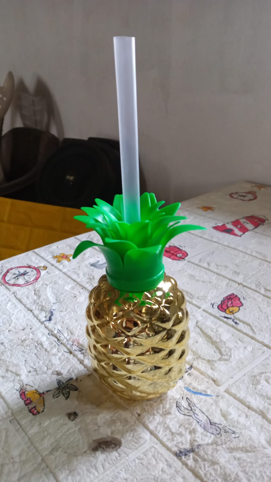 Plastic Pineapple Cups with Straw (1 Pc) - Party Favors, Hawaiian, Beach Variety Bazaar