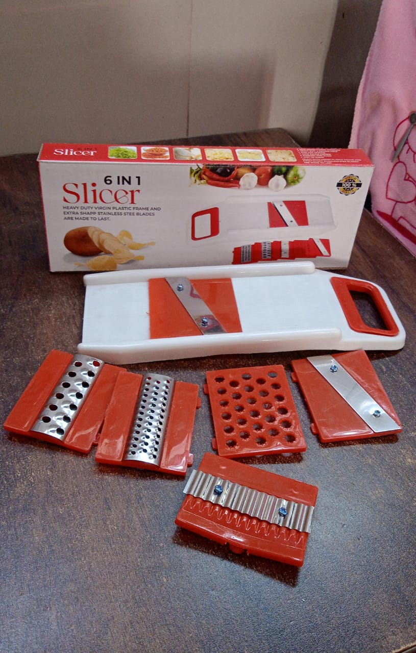 Plastic 6 in 1 Vegetables Slicer, Cutter and Fruit Dicer Grater (1 Set) Variety Bazaar