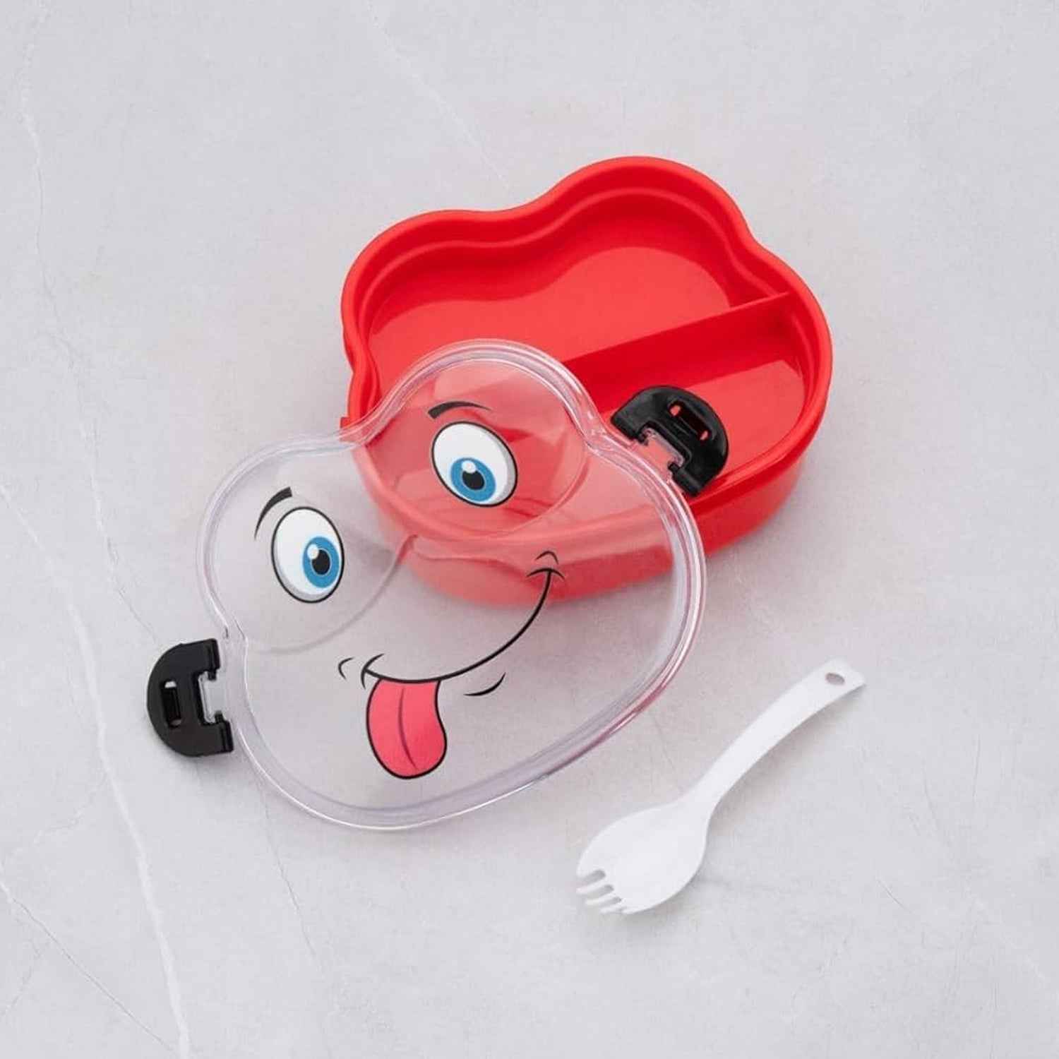Double Layer Froggy Shape Lunch Box With Spoon (1 Pc Mix Color)