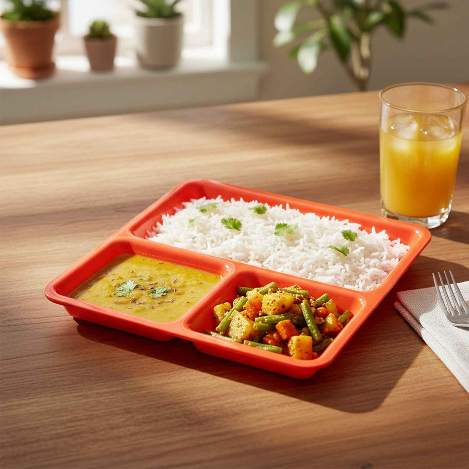 Plastic 3-compartment Rectangular Meal Serving Tray Plates (1 Pc)