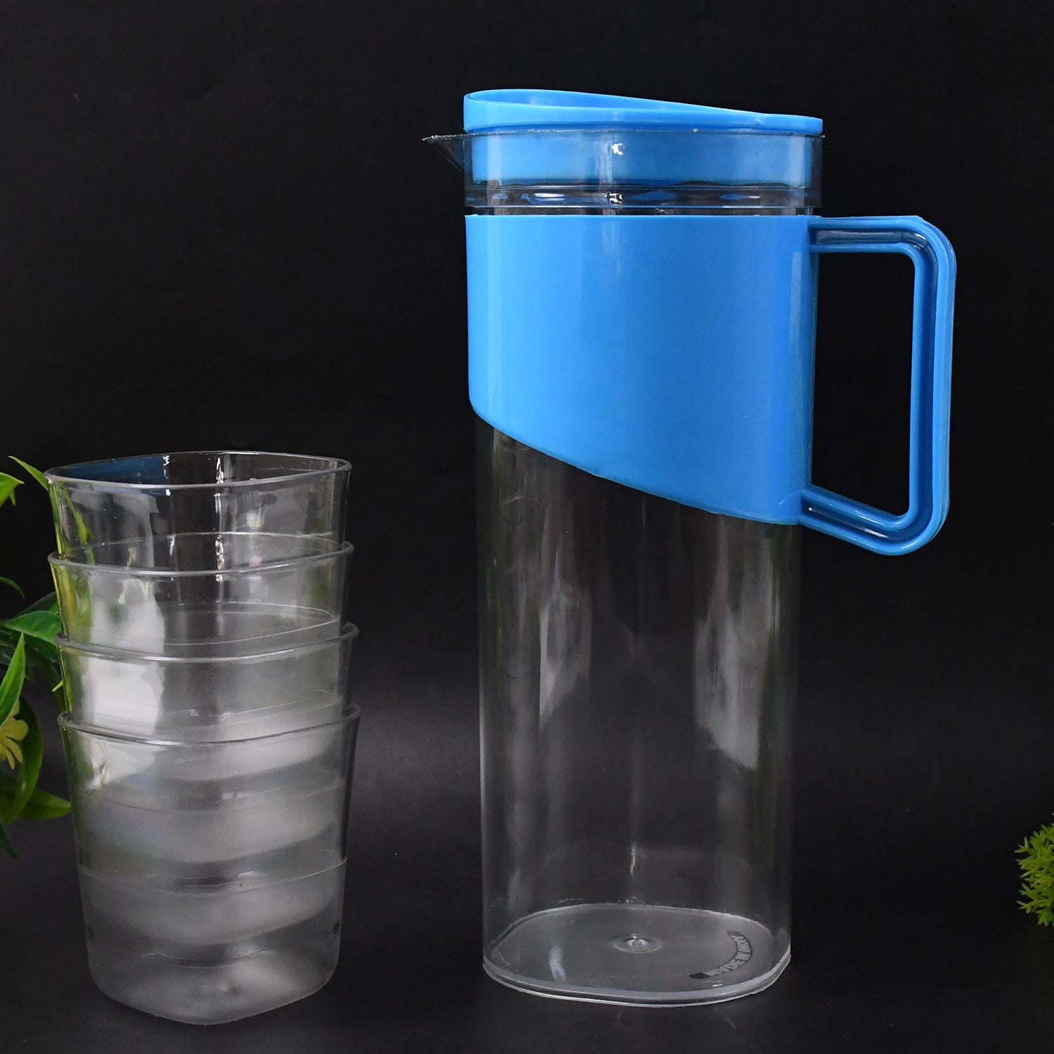 Transparent Stylish Premium Jug With Elegant Handle (2000 Ml Jug Approx 4 Pcs Plastic Glass)