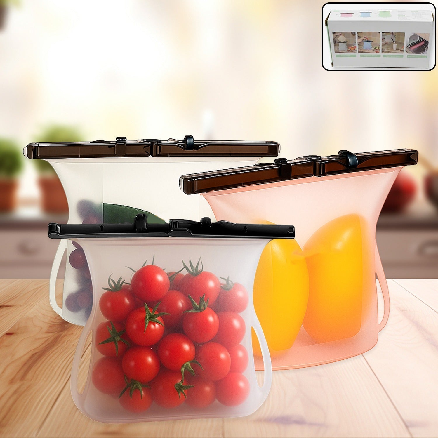 Eco-Friendly Food Storage: Reusable Silicone Bags (3-Pack) - Leakproof & Safe Variety Bazaar