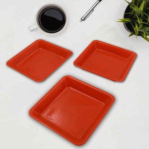 5563 Square Plastic Halwa Dinner Plate Snacks Breakfast Restaurant Serving Trays Home School Coffee Hotel Kitchen Office (3 Pcs Set)