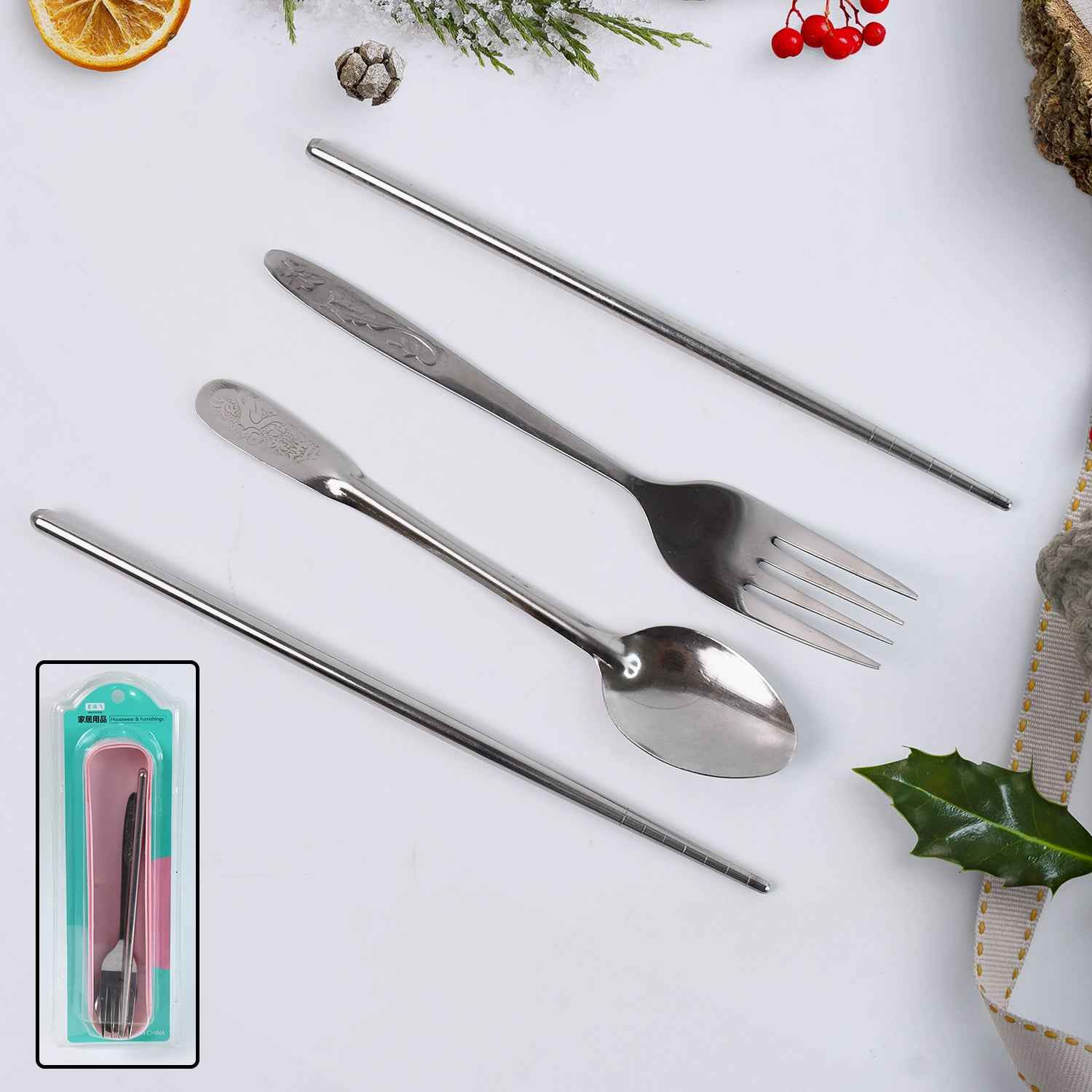Portable Utensils Travel Camping Cutlery Set 4 Pc With Case