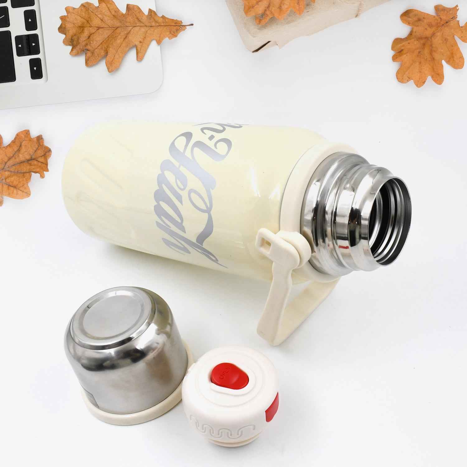 Stainless Steel Vacuum Insulated Water Bottle Leak Proof Flask For Tea Coffee Reusable Water Bottle With Hanging Strap Bottle For Hot Cold Drinks Wide Mouth Water Flask (900 1200 Ml)