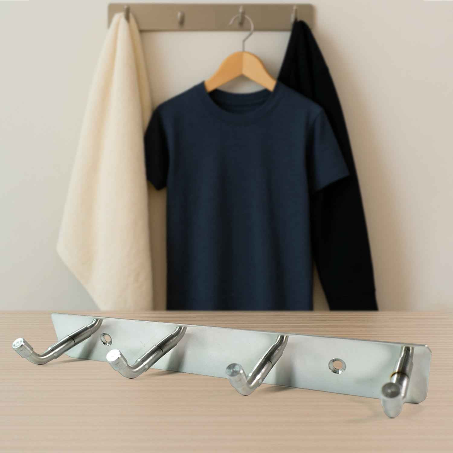 Stainless Steel Wall Mounted Coat 4 Hook Rack (20x3 1 Pc)