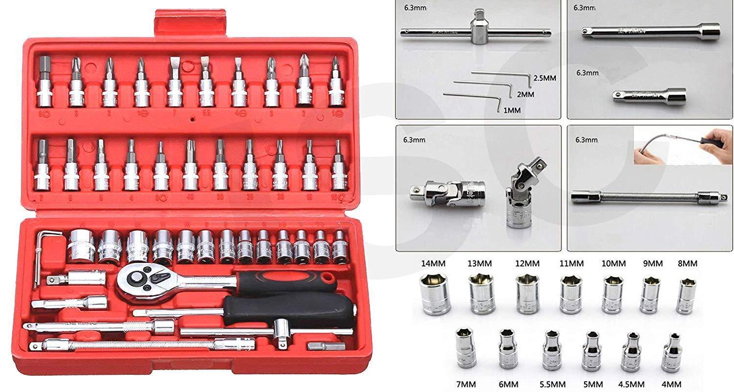 0422 Socket 1/4 Inch Combination Repair Tool Kit (Red, 46 pcs)