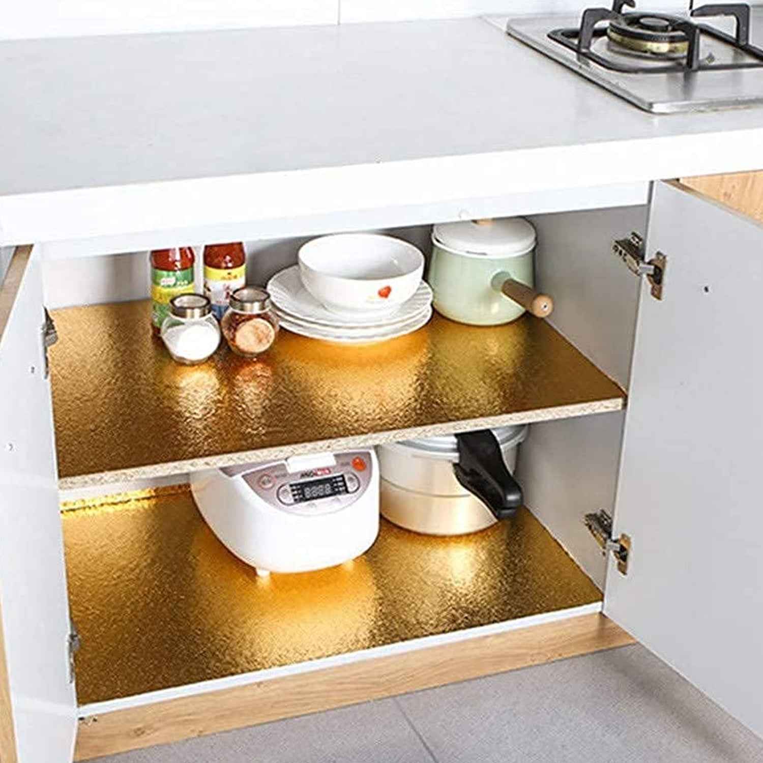 Oil Proof Sticker Waterproof Self Adhesive Aluminum Foil Wallpaper (60 Cm2m Golden 1 Pc)