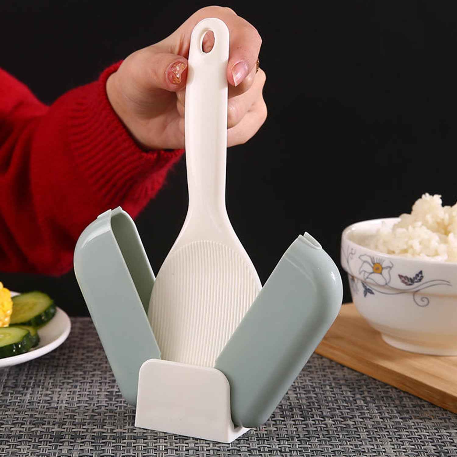 Automatic Open Close Kitchen Rice Spoon Holder With Dust Cover