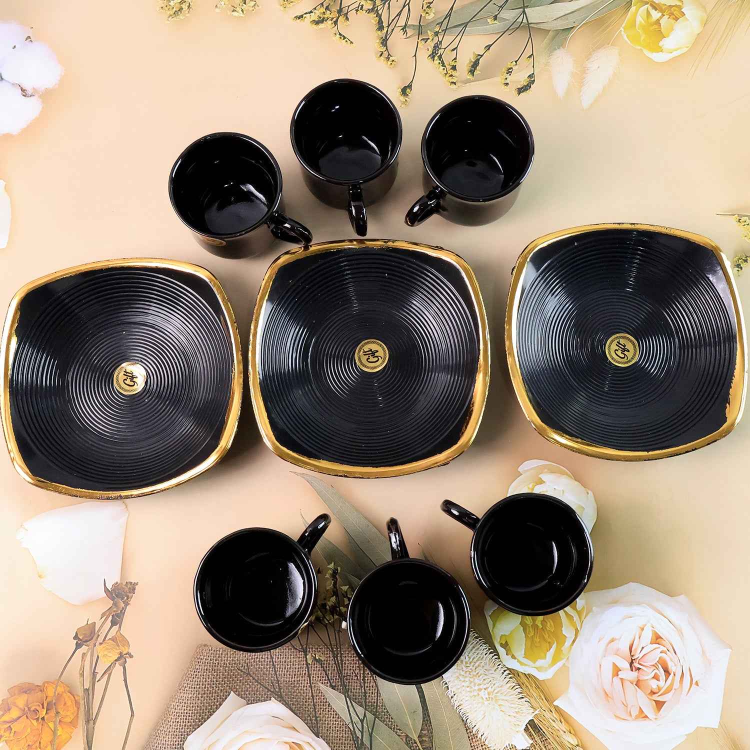 8237 Sweet Buzz Ceramic Tea Cups Mug Set With Seashell Shape Serving Bowl Milk Cup Coffee Cup Tea Cup Breakfast Cup Drinking Mug Or Outdoor For Household Gift For Birthday Wedding Party (8 Pcs Set)