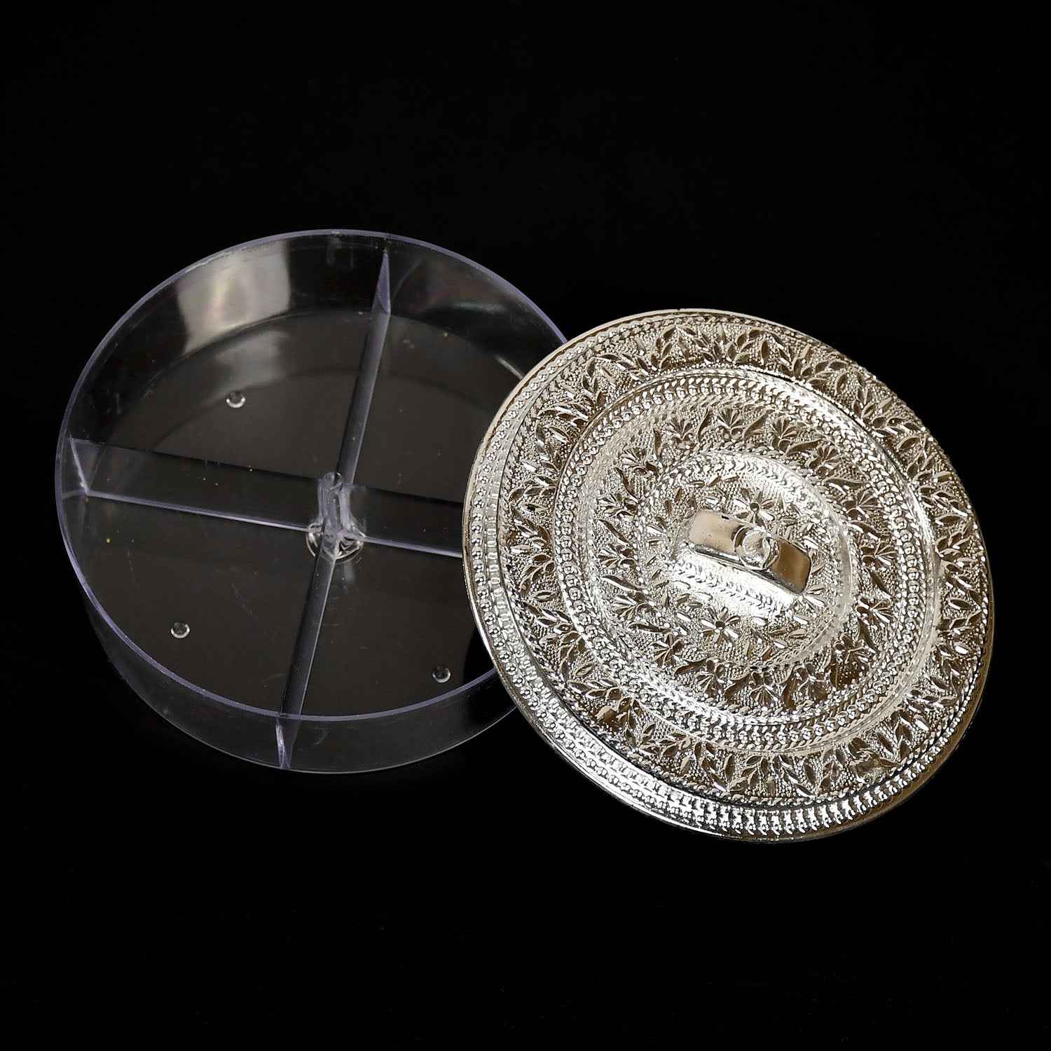 5268 Round Smiley Multi Purpose 4 Compartment Box For Home Kitchen Use