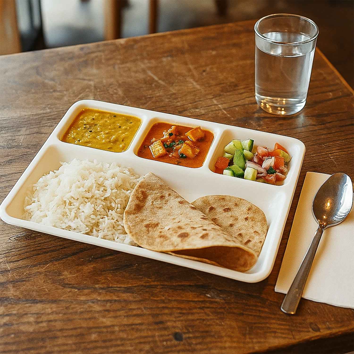 Plastic 4-compartment Rectangular Meal Serving Tray Plate (1 Pc White)