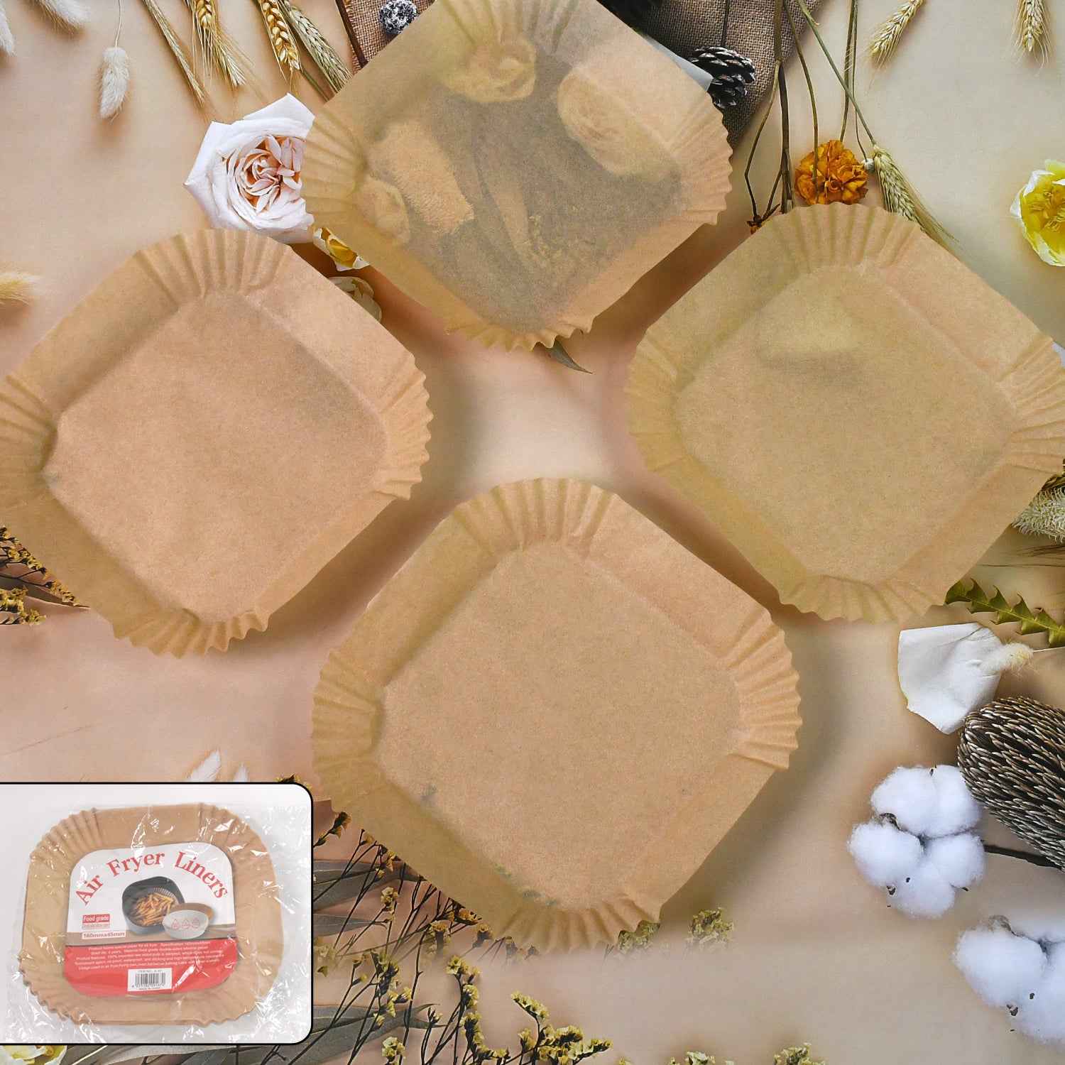 Square Air Fryer Disposable Paper Liner (50 Pcs Set 160mmx45mm)