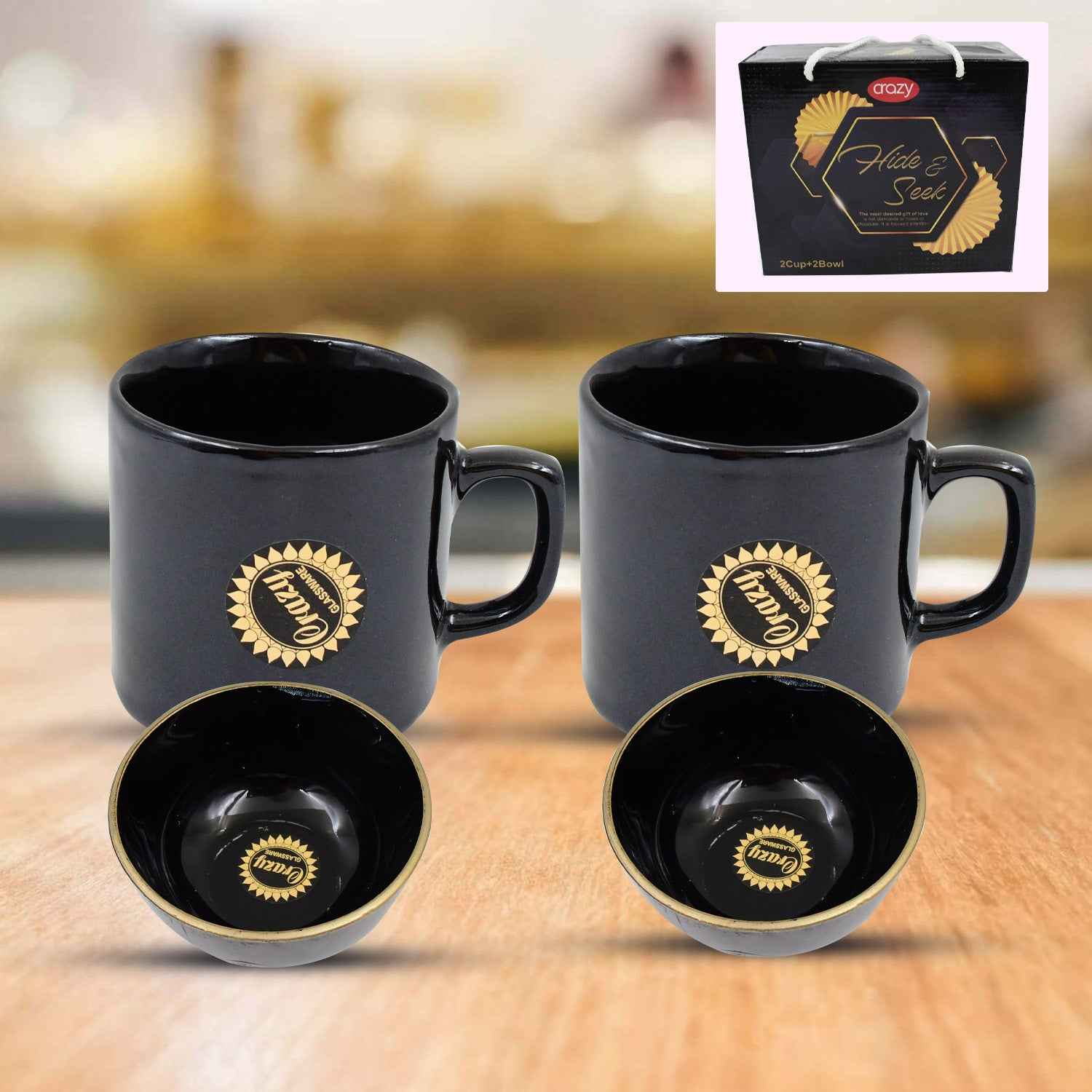 Hide Seek Ceramic Tea Cups With Round Serving Bowl (4 Pcs Set)