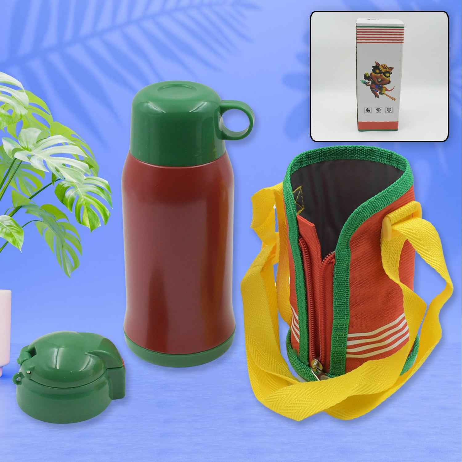 12544 Premium Stainless Steel Insulated Sipper Bottle Print Water Flaskcartoon Vacuum Hot Cold For Kids Travelling Water Bottle For Kids With Pop Up Straw Double Wall Thermos With Straw Bottle Zippe Cover For Officegymschool (550 Ml)