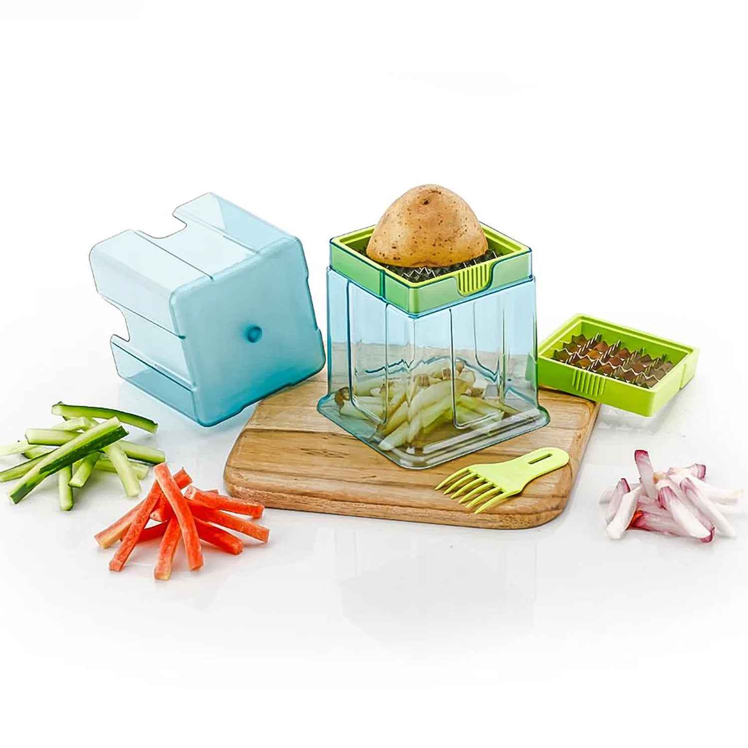 2 In 1 Potato Chipser Slicer French Fries Maker Finger Chips Plastic Two Blades Finger Chips Cutter For Kitchen Accessoryvegetable Fruit Slicer (1 Pc)