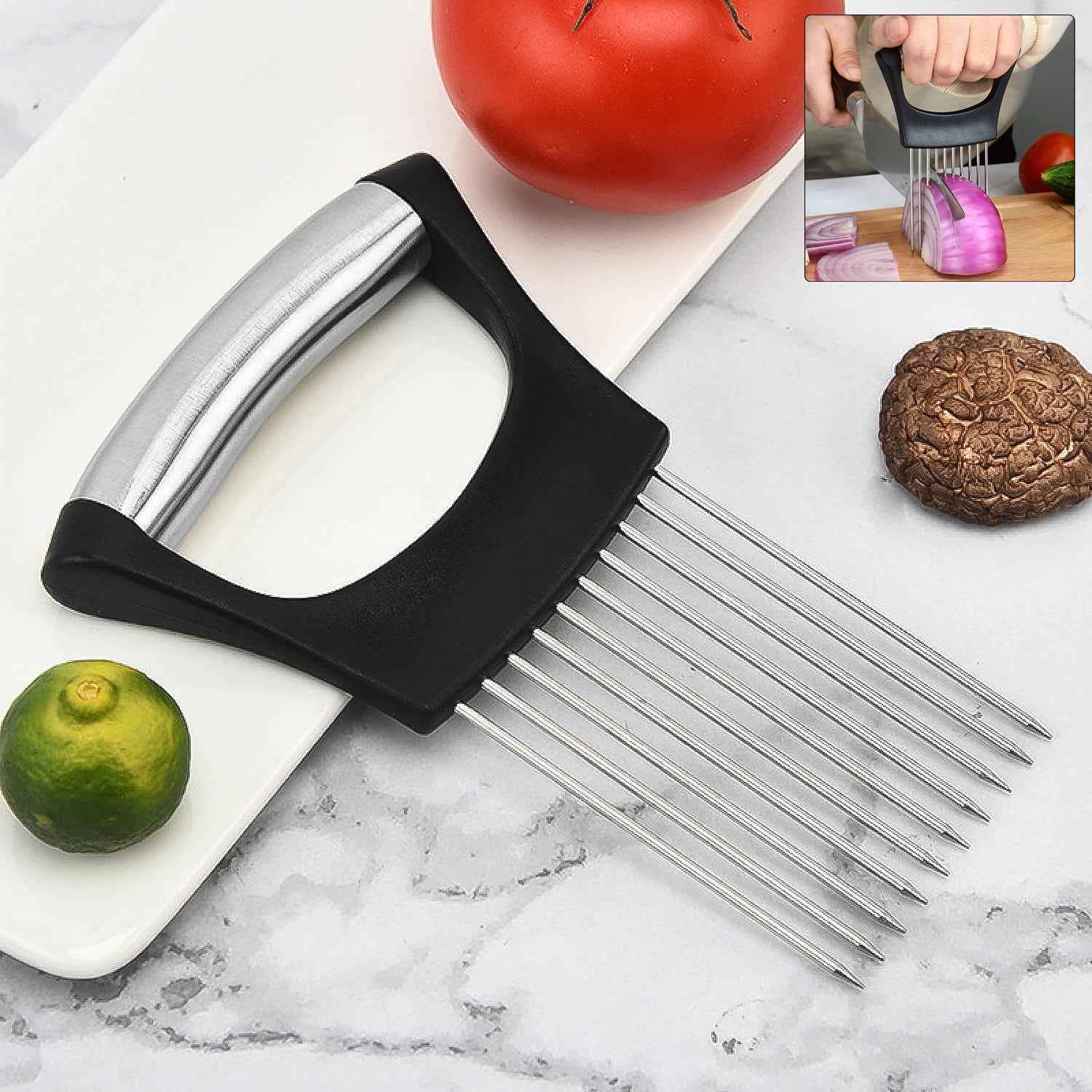 Stainless Steel Onion Cutter Vegetable Slicer Holder Tool (1 Pc)
