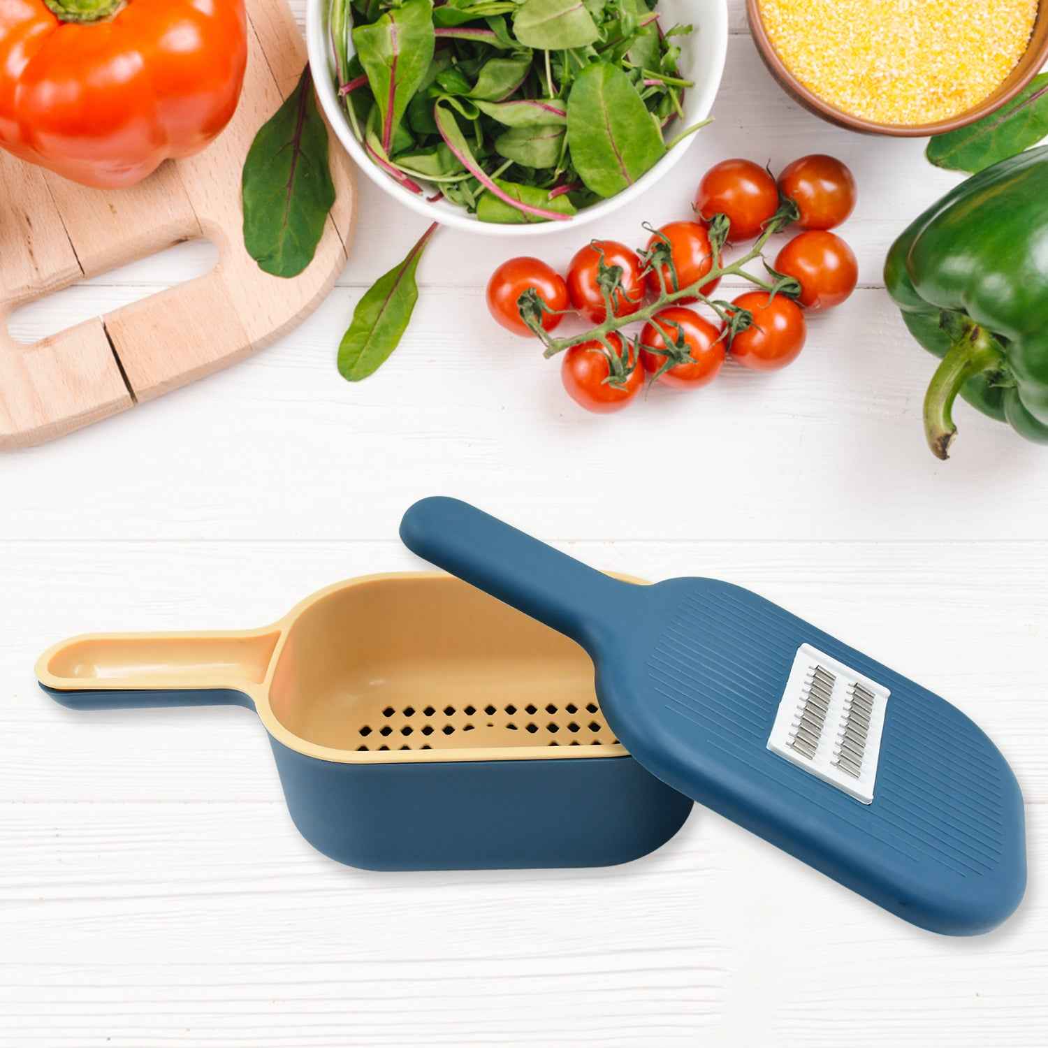 Vegetable Slicer Cutter - 6 Blades Kitchen Accessories Tools Appliances With Container Handle (1 Set)