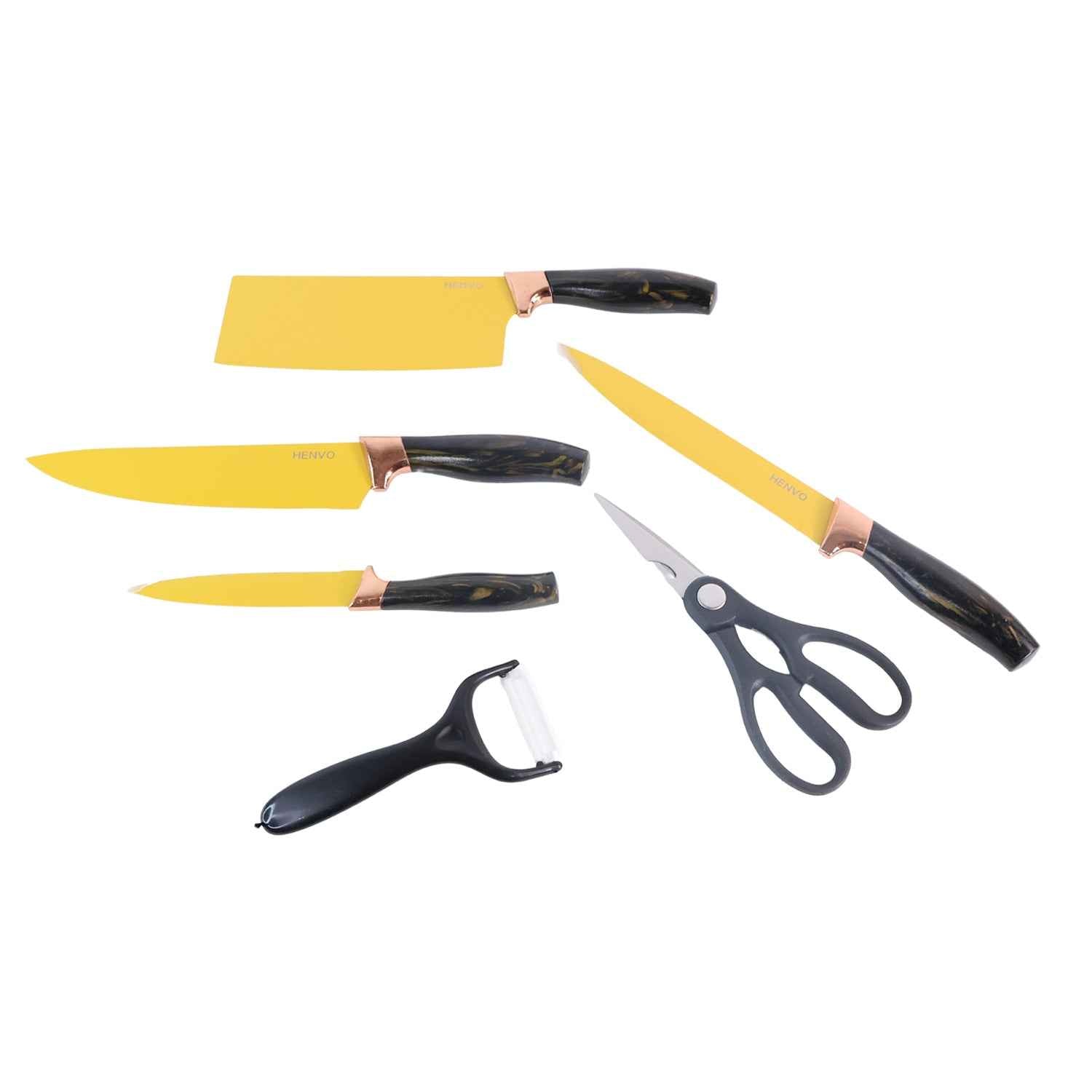 6 Pcs Professional Kitchen Knife Set With Chef Knives Cleaver Peeler Scissors