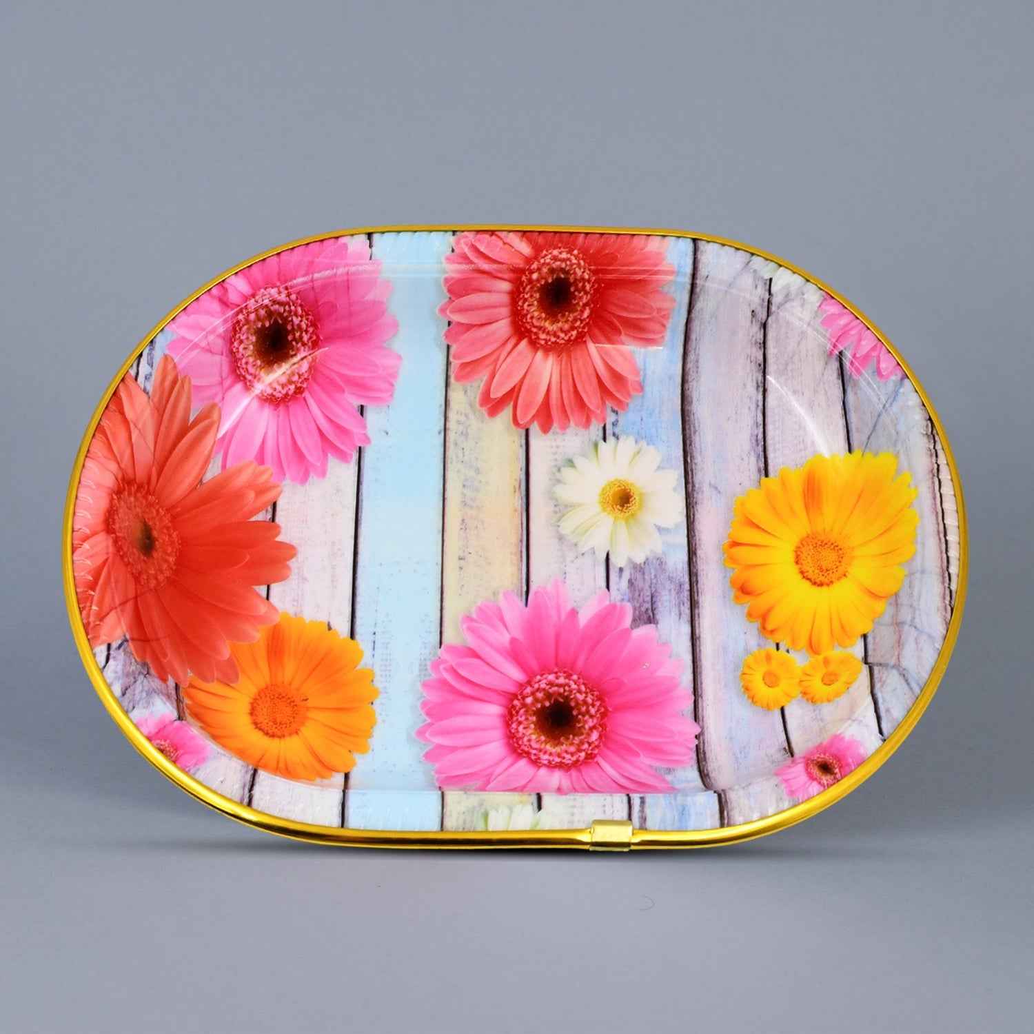 Plastic Flower Printed Design Serving Tray (3 Pcs Set Mix Color)