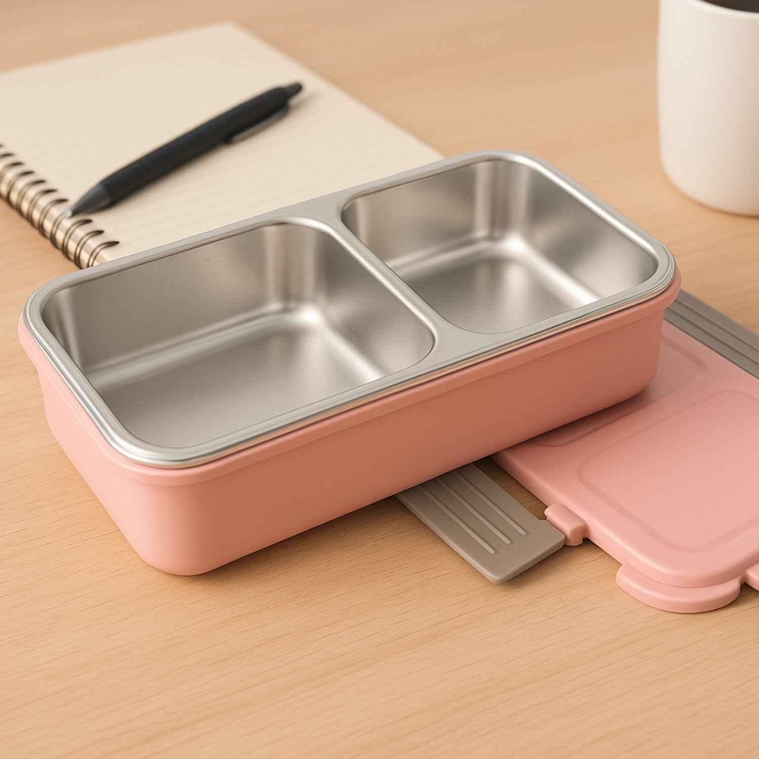 5583 Miracle Quick Lock Leak Proof 2 Compartment Stainless Steel Lunch Box Inner Plate Reusable Microwave Freezer Safe Lunch Box Trendy Thermal Insulation Leak Proof For Office Vacuum Tiffin Box For Boys Girls School Office Women And Men