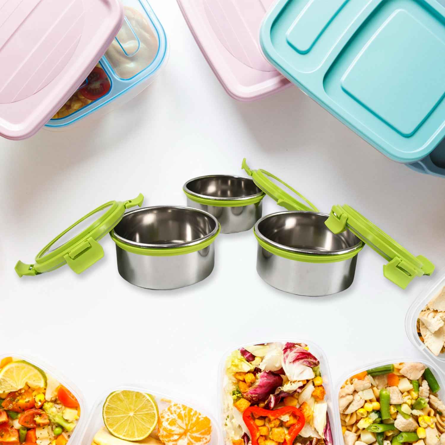 Stainless Steel Tiffin Lunch Box Container Dabba With 4 Side Clip Lock Lid For Office School Use Food Grade Air Tight Easy To Carry Leak Proof